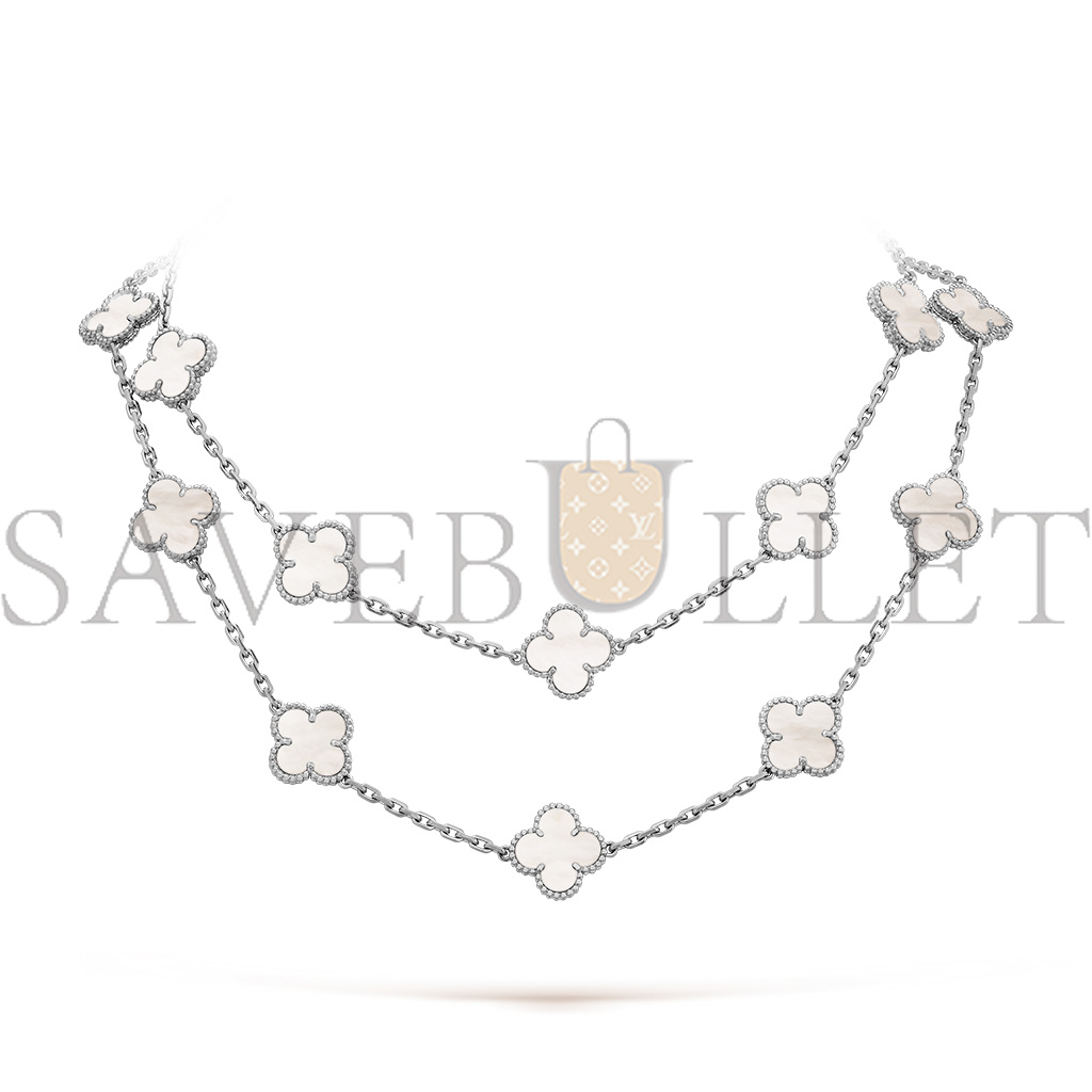 VAN CLEEF ARPELS VINTAGE ALHAMBRA LONG NECKLACE, 20 MOTIFS - WHITE GOLD, MOTHER-OF-PEARL  VCARF48800